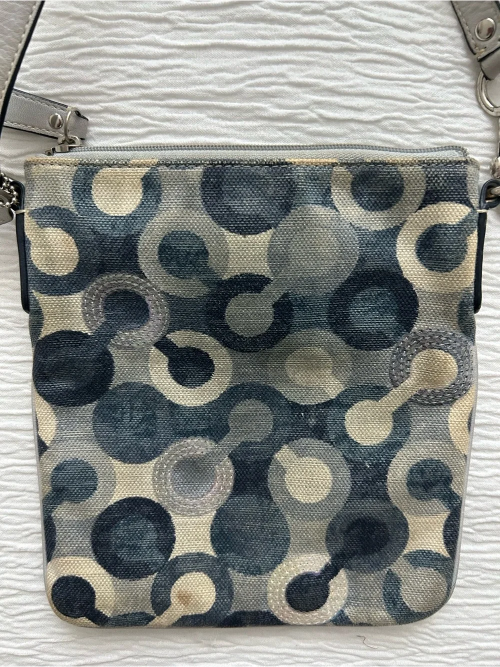 Vintage Coach Navy and Beige Signature Circle Print Crossbody Bag